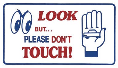 Sticker met de tekst "Kijken, maar niet aanraken" magneet