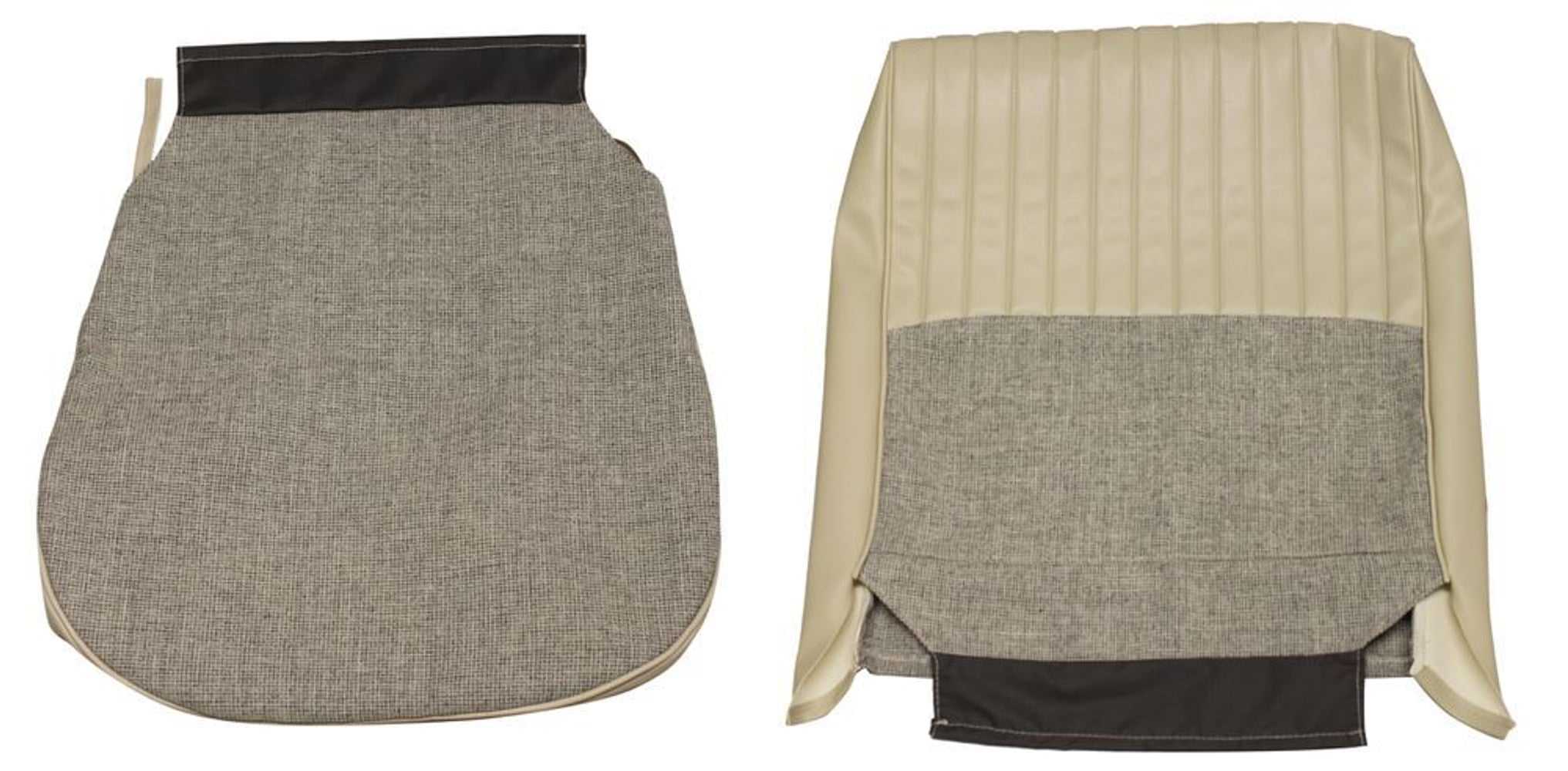 Bekleding voor de voorstoelen van een Volvo Amazon 4d uit 1959-1960, grijs/wit.