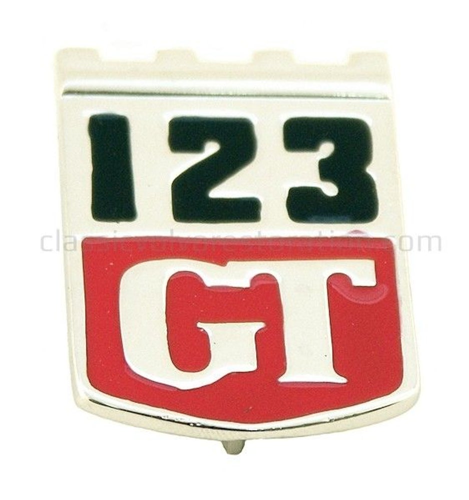 Embleem "123 GT" voor Volvo Amazon-scherm