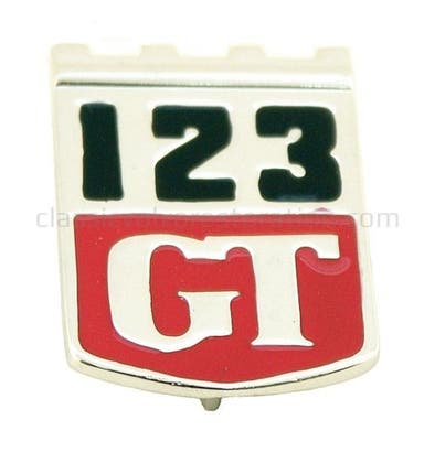 Embleem "123 GT" voor Volvo Amazon-scherm