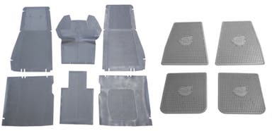 Tapijtset voor Volvo PV444, PV544, Duett 1954-68, grijs rubber met bijpassende tapijten.