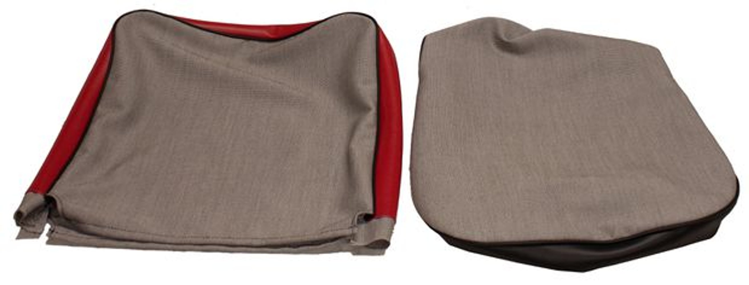 Bekleding voor de voorstoel van een Volvo Duett 445 uit 1958-1960, rood/zwart.