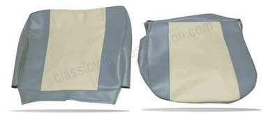 Bekleding voor de voorstoel van een Volvo PV544 uit 1961-62 (VS) in blauw/beige.