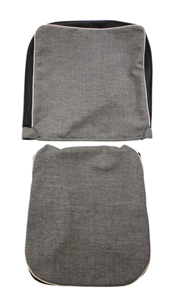 Bekleding voor de voorstoel van een Volvo PV444 uit 1957, grijs/zwart.