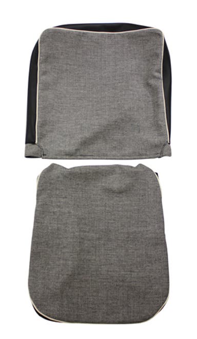 Bekleding voor de voorstoel van een Volvo PV444 uit 1957, grijs/zwart.