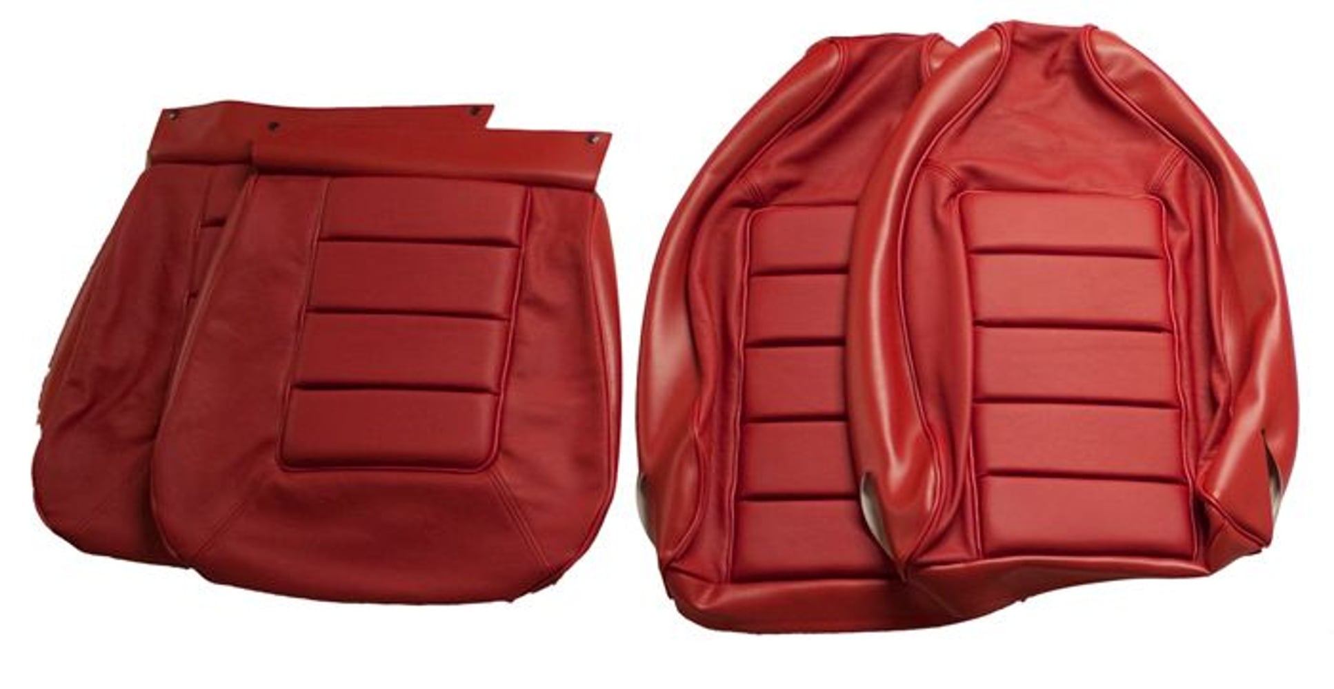 Bekleding voor de voorstoelen van een Volvo 1800E, 1800ES uit 1972-73, rood leer.