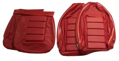 Bekleding voor de voorstoelen van een Volvo 1800E, 1800ES uit 1972-73, rood leer.