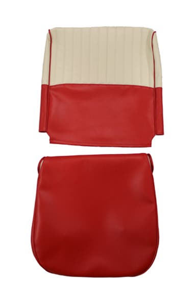 Bekleding voor de voorstoel van een Volvo PV544 uit 1958-1960 (VS) in rood/beige.