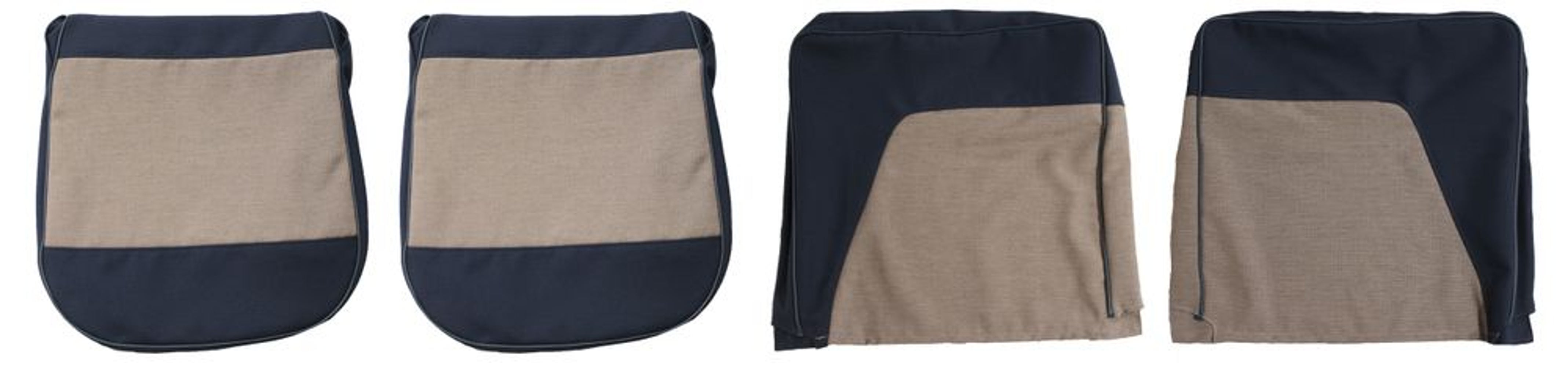 Bekleding voor de voorstoelen van een Volvo PV444 uit 1957, blauw/grijs.
