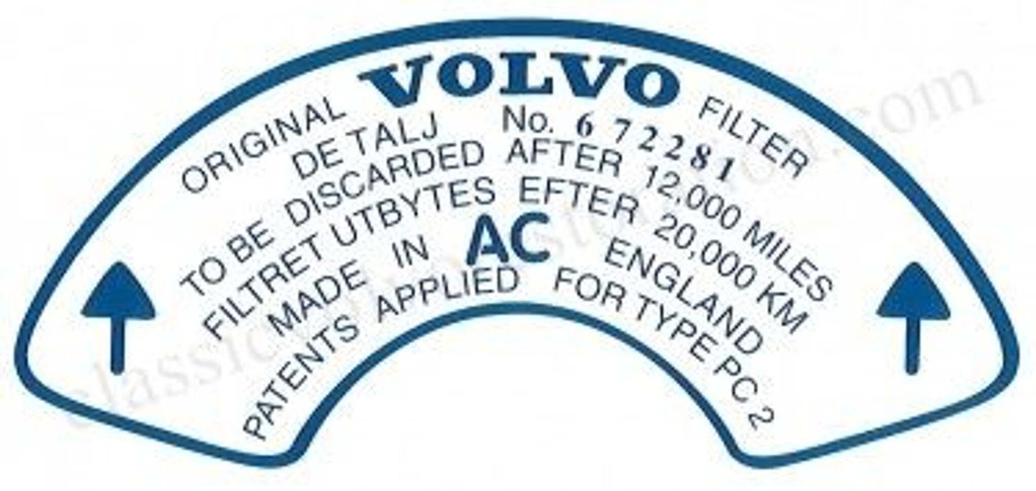 Sticker luchtfilter Volvo B18B