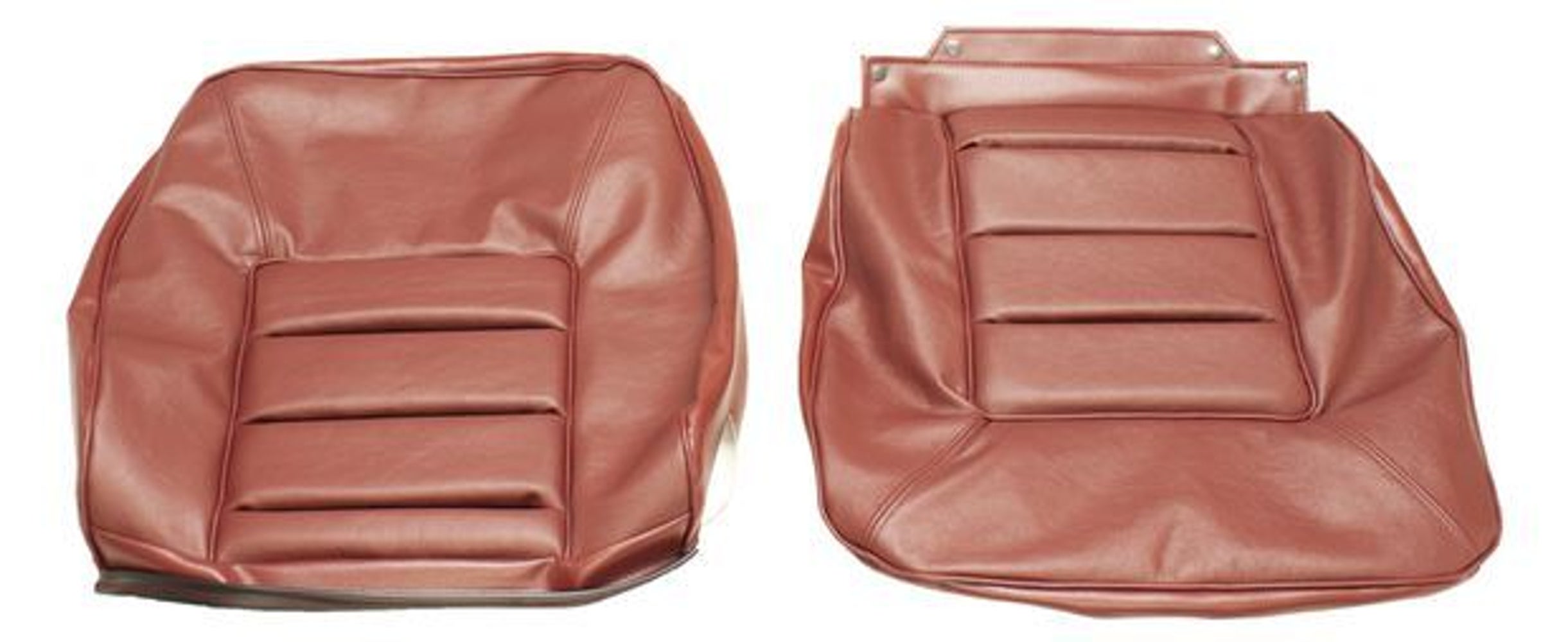 Bekleding voor de voorstoelen van een Volvo 140GL, 164 uit 1970-74, bordeauxrood.