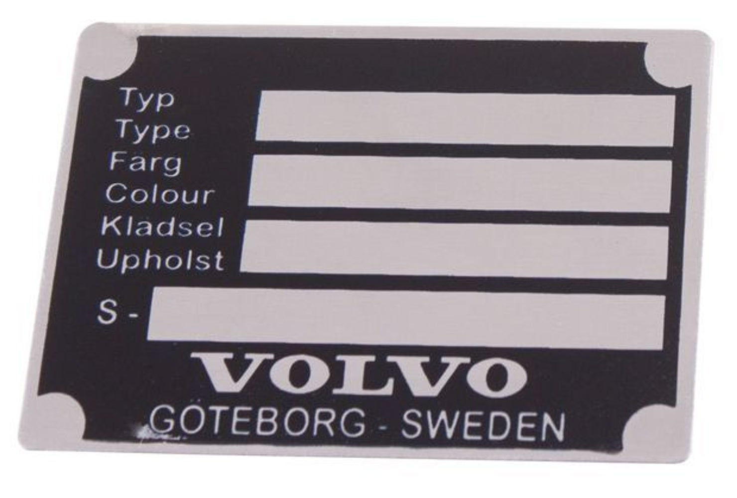 Aluminium identificatieplaatje voor Volvo Duett, Amazon, 1800, 140, 164