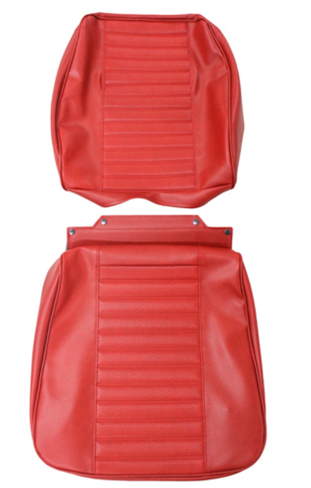 Bekleding voor de voorstoel van een Volvo Amazon 2d uit 1970, rood.