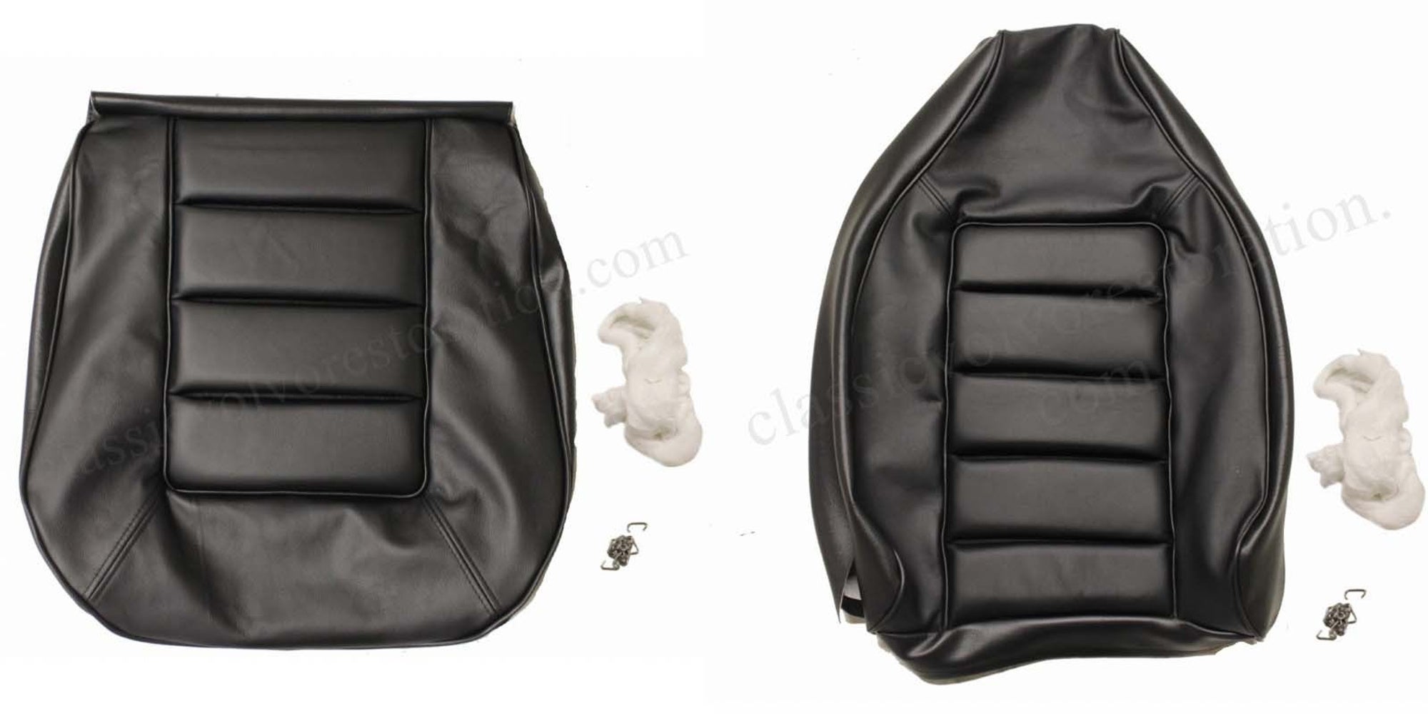 Bekleding voor de voorstoelen van een Volvo 1800E, 1800ES uit 1972-73, zwart.