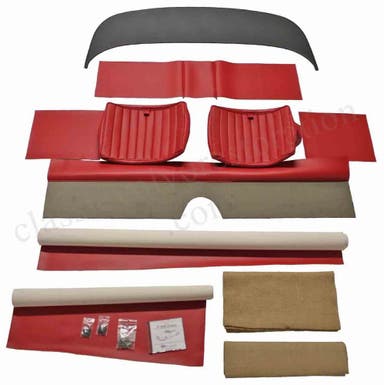 Bekledingsset voor de achterbank van een Volvo 1800 uit 1961-62, rood.