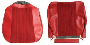 Bekleding voor de voorstoel van een Volvo Amazon uit 1962-63, rood.