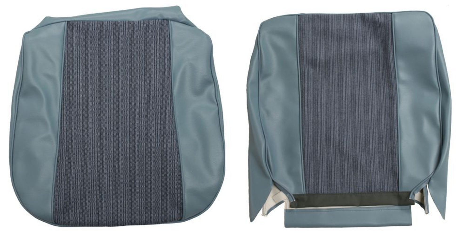 Bekleding voor de voorstoel van een Volvo Amazon 4d uit 1961, blauw.