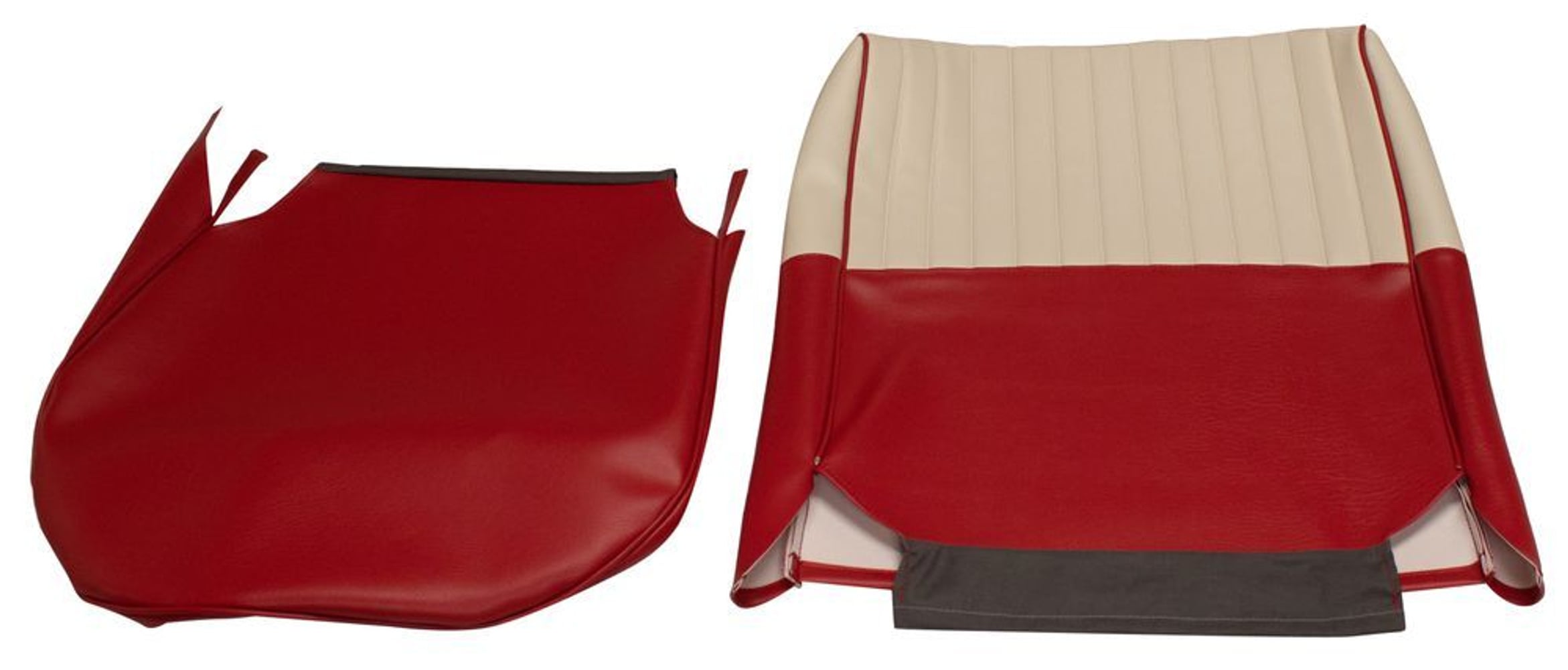 Bekleding voor de voorstoelen van een Volvo Amazon 4d uit 1959-1960 (VS, rood/beige).