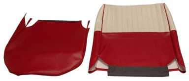 Bekleding voor de voorstoelen van een Volvo Amazon 4d uit 1959-1960 (VS, rood/beige).