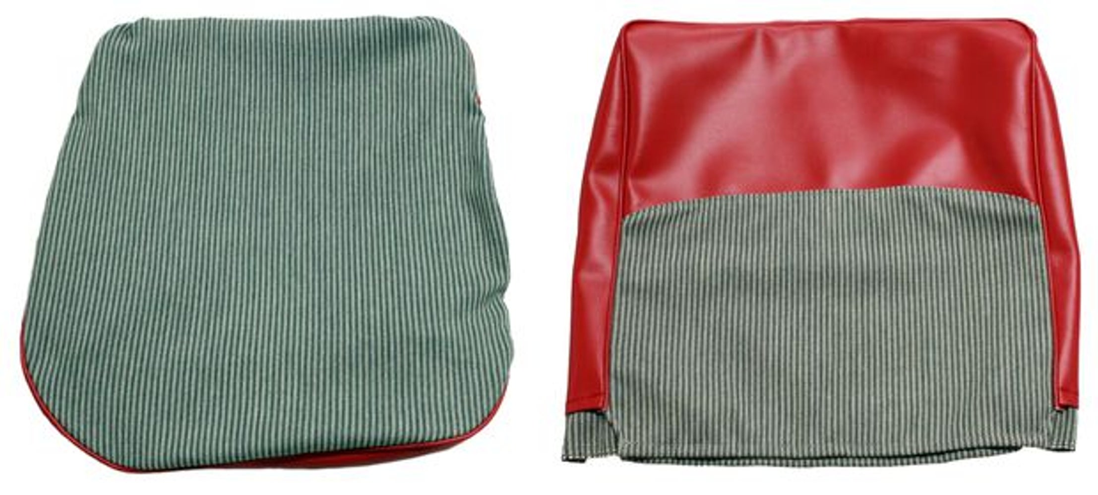 Bekleding voor de voorstoel van een Volvo Duett 1958-62, rood/grijs.